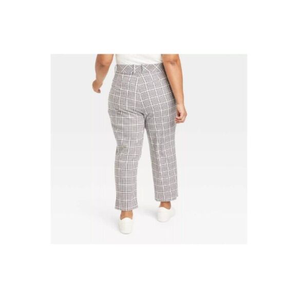 Ava & Viv Women's High-Rise Ankle Tapered Pants Off-White Plaid Size 20 NWT - Picture 2 of 6